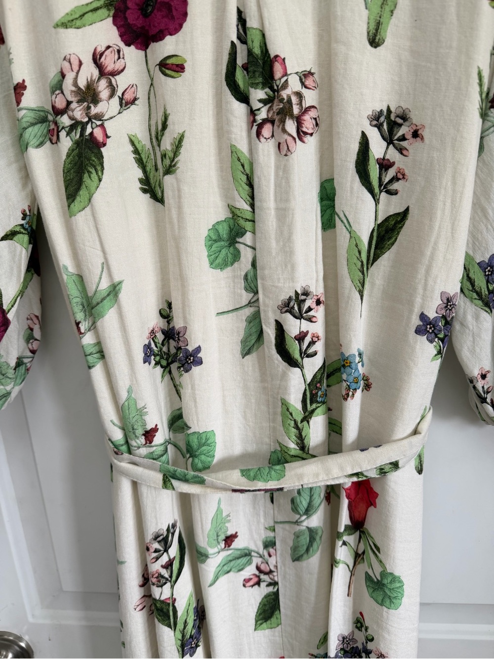 Floral Button-Front Cream Maxi Dress with Belt- linen dress from Anthropologie - Picture 6 of 7